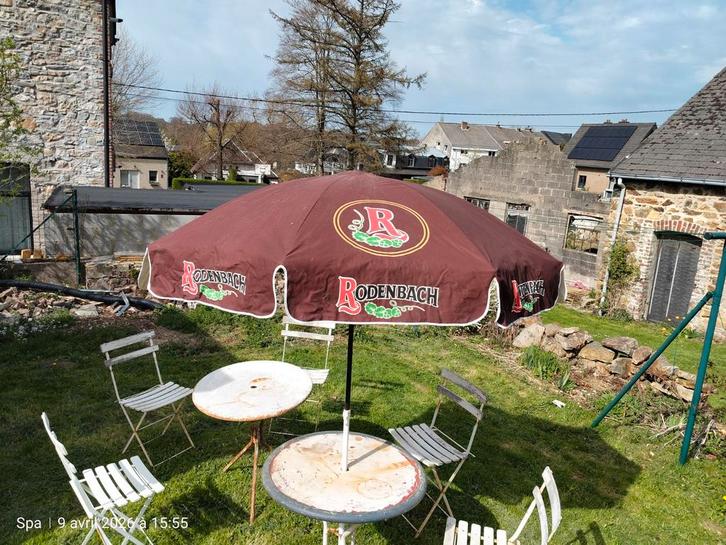 Ancien parasol publicitaire Rodenbach., Jardin & Terrasse, Parasols, Utilisé, Parasol sur pied, 2 à 3 mètres, Enlèvement