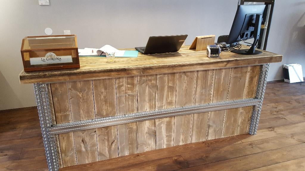 Industriele toonbank van steigerhout en staal uniek maatwerk, Maison & Meubles, Armoires | Secrétaires, Neuf, Enlèvement