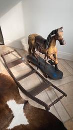 Antiek houten paard met lederen zadel, Ophalen, Gebruikt