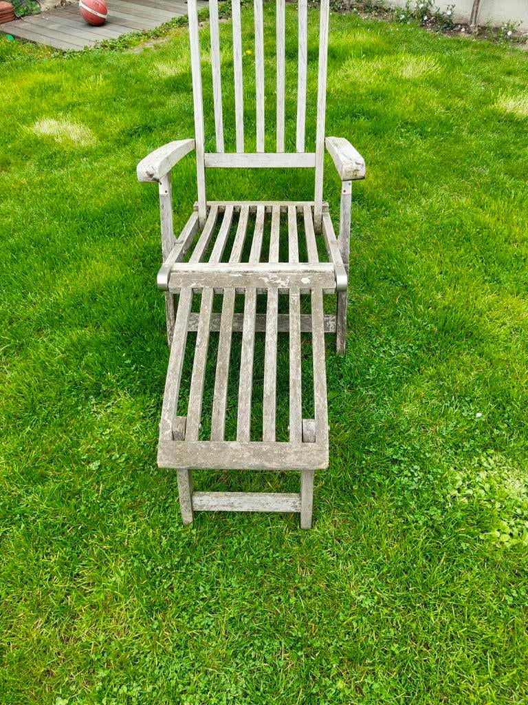 Teaken ligstoel om te genieten van de zon in uw tuin!, Tuin en Terras, Ligbedden, Ophalen, Gebruikt, Hout, Inklapbaar