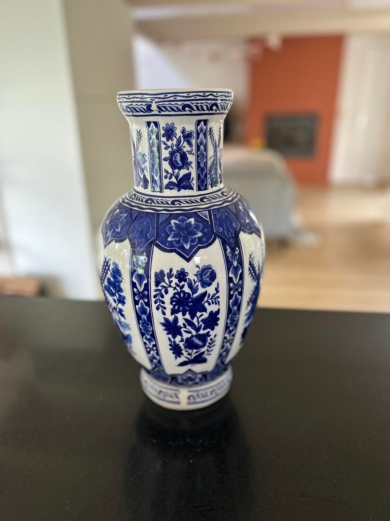 Wit-blauwe keramieken vintage vaas, Antiek en Kunst, Ophalen of Verzenden