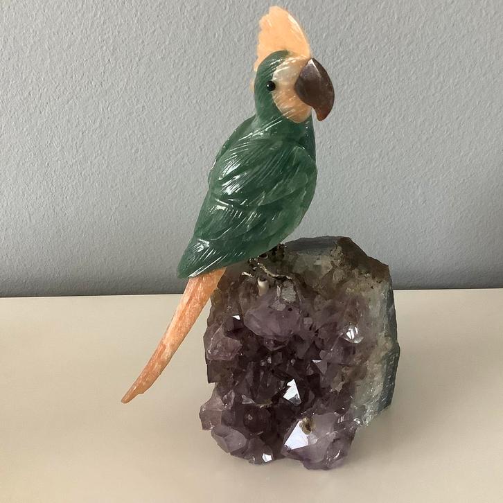 Statue en pierre précieuse de perroquet, Collections, Statues & Figurines, Comme neuf, Enlèvement ou Envoi