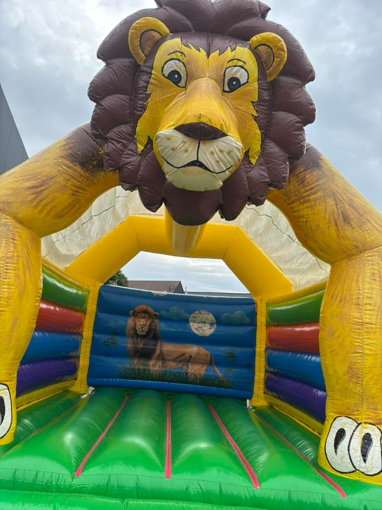 Springkasteel leeuw springkussen 4x4 meter, Ophalen, Gebruikt