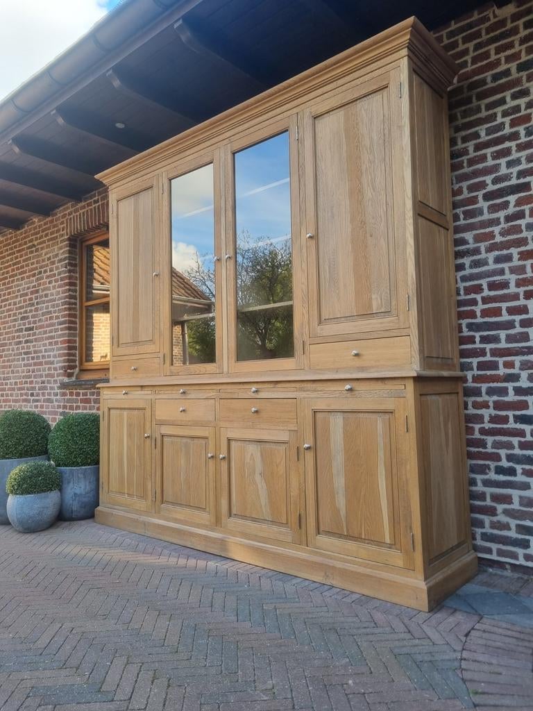 Eiken buffetkast/vitrinekast GRATIS LEVERING, Huis en Inrichting, Kasten | Buffetkasten, Ophalen, Met deur(en), 200 cm of meer