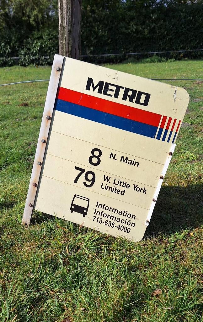 Origineel bushaltebord uit Houston Texas🚍, Enlèvement ou Envoi, Utilisé, Panneau publicitaire