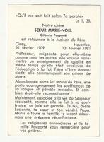 Décès Soeur Marie Noel Pauporté Ciney 1909 Heverlee 1981, Collections, Envoi, Image pieuse