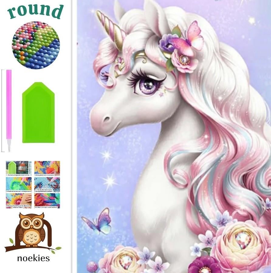 nr 2102 Peinture au diamant licorne 30x20 cm (ronde), Neuf, Fantasie, Multicolore, Autocollant