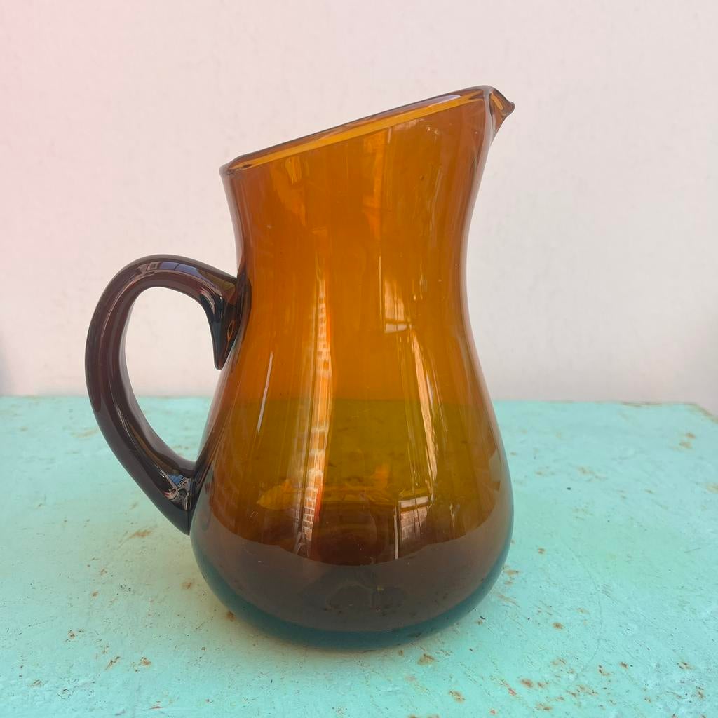 Vintage amberkleurige glazen kan, Huis en Inrichting, Gebruikt, Overige typen, Ophalen of Verzenden, Glas