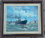 Stoomboot marine schilderij Antwerpen  franz courtens, Antiek en Kunst, Ophalen