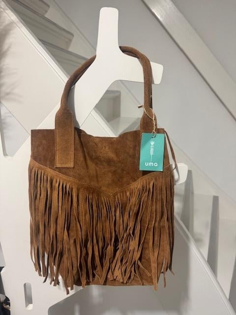 Nouveau sac en daim marron à franges avec une carte, Enlèvement ou Envoi, Neuf