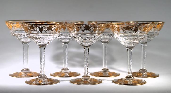 VAL SAINT LAMBERT - 7 CHAMPAGNECOUPES PAMPRE D'OR - VSL, Antiek en Kunst, Antiek | Glaswerk en Kristal, Ophalen of Verzenden