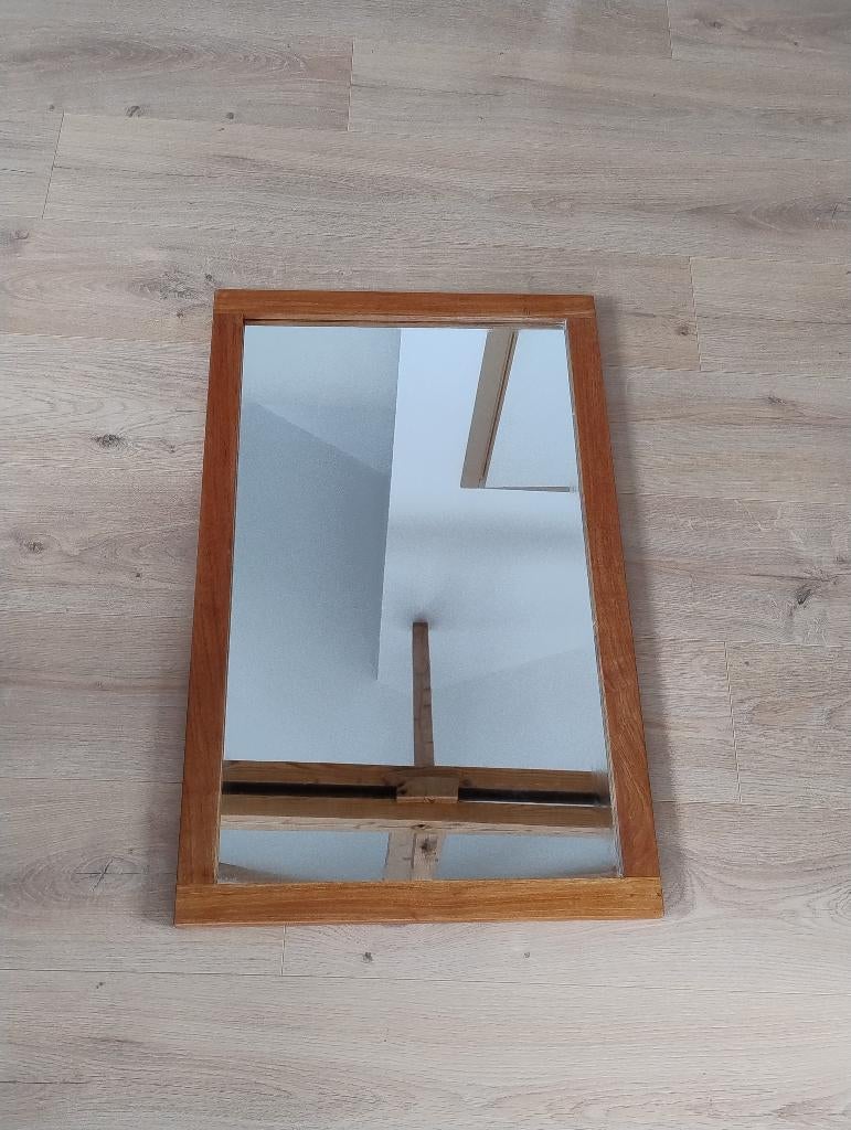 Spiegel in teak kader, Ophalen, Gebruikt, Minder dan 100 cm, Rechthoekig