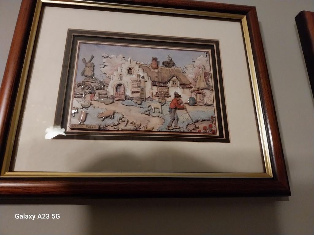 4  anton pieck 3d prenten, ingekaderd zeer goede staat, Ophalen