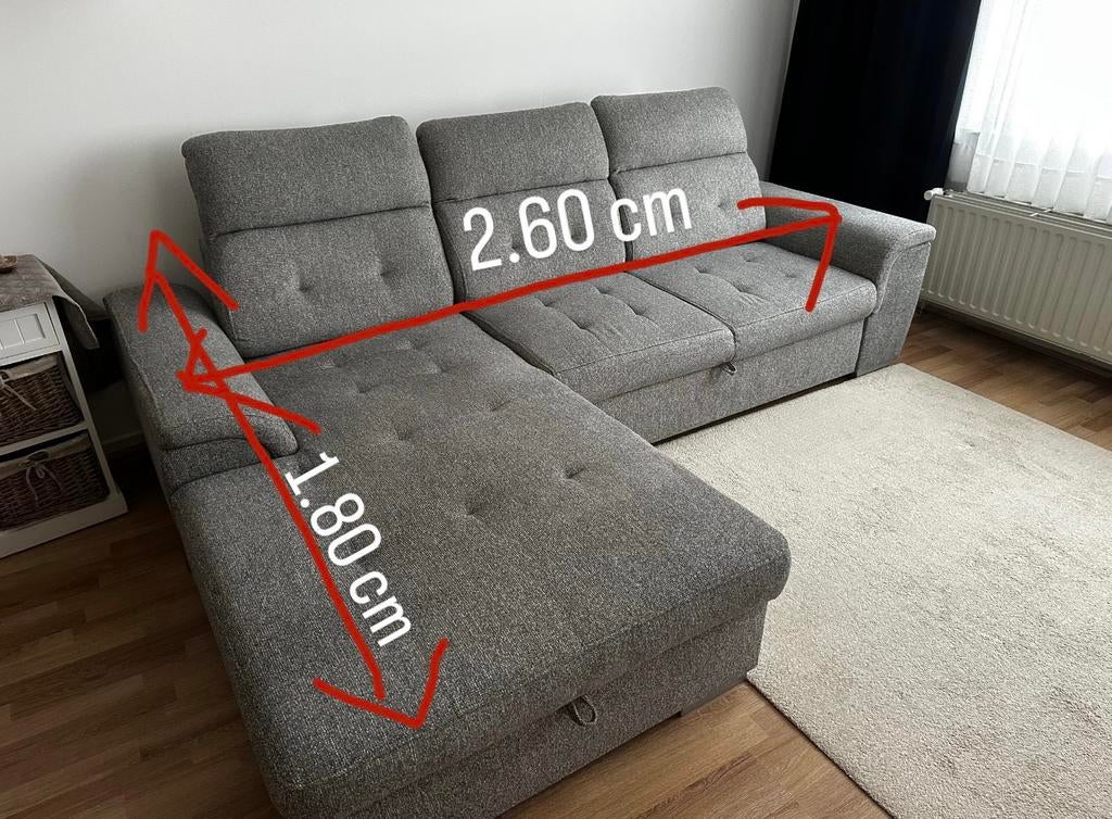 Canapé d’angle convertible lit✅, Enlèvement, Comme neuf, Gris