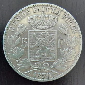 Belgium 1870 - 5 Fr. Zilver - Leopold II - Morin 157 - Pr