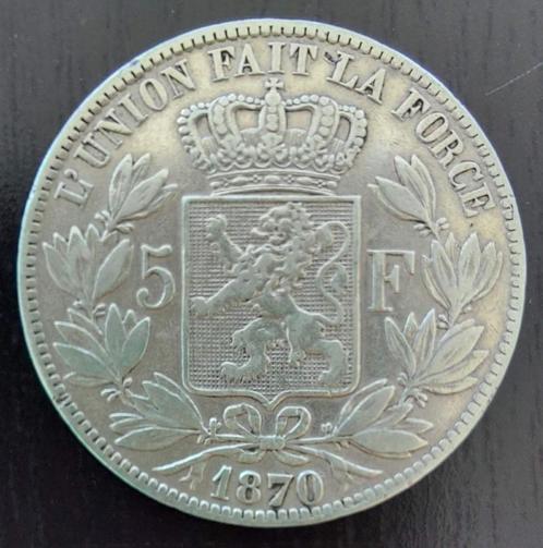 Belgium 1870 - 5 Fr. Zilver - Leopold II - Morin 157 - Pr, Timbres & Monnaies, Monnaies | Belgique, Monnaie en vrac, Argent, Argent