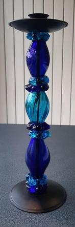 Bougeoir d'art en verre 34 cm (Kasta Boda ?), Comme neuf, Bleu, 25 à 50 cm, Autres matériaux