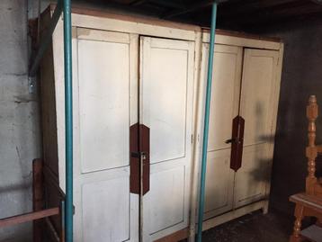 Ancien vaisselier en bois 2 portes doubles 244L - 52D - 206H, Avec porte(s), 200 cm ou plus, Enlèvement, Utilisé