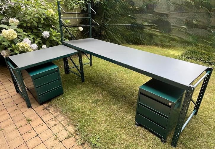 Metalen bureau met 2 ladeblokken, Huis en Inrichting, Bureaus, Bureau, In hoogte verstelbaar, Ophalen