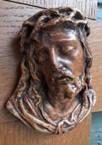 Prachtig antiek Christushoofd op houten kruis, Ophalen of Verzenden