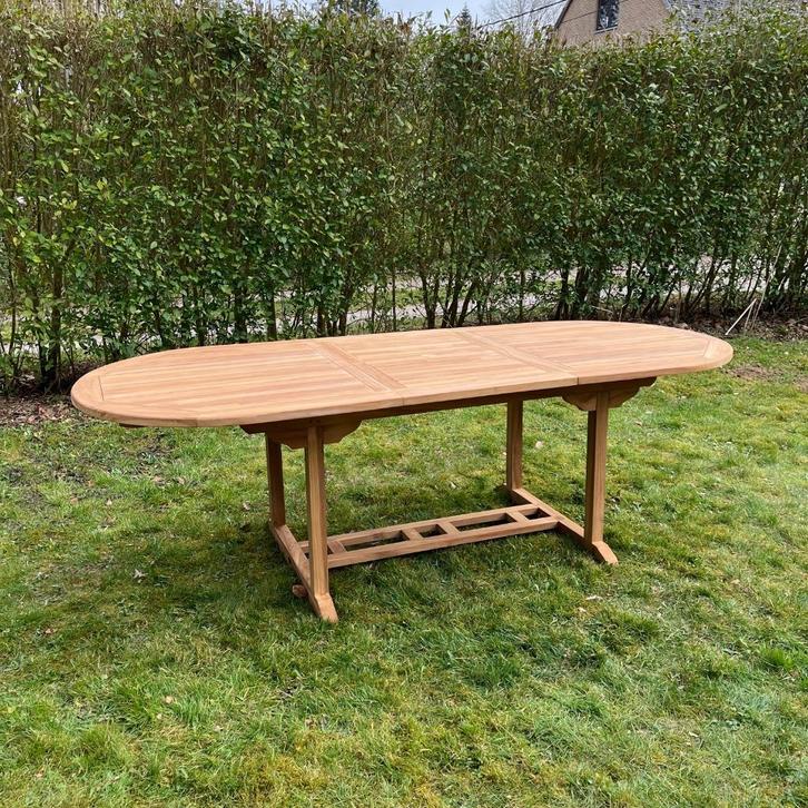NIEUW: Liquidatie Teaktafel van 240 cm voor binnen en buiten, Tuin en Terras, Tuintafels, Nieuw, Ovaal, Teakhout, Ophalen
