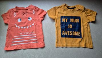 2 toffe zomershirts - Maat 68 beschikbaar voor biedingen