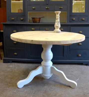 Prachtige witte landelijke ronde eettafel 110 cm beschikbaar voor biedingen