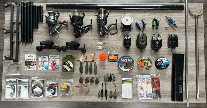 Karperset met fox rodpod, 3 lijnen + molens, hengeltas + acc, Watersport en Boten, Hengelsport | Karpervissen, Gebruikt, Complete set