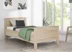 Lit en bois LÉONA avec sommier et matelas en mousse froide, Eenpersoons, Bruin, Verzenden, Nieuw