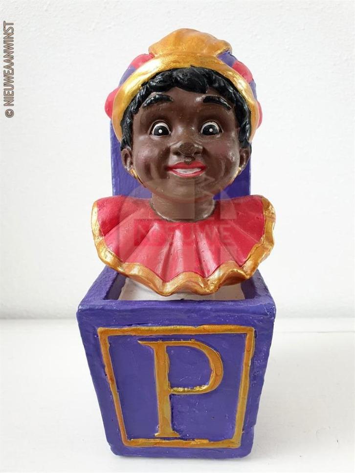 Authentiek etalage beeld zwarte Piet op veer - 22cm, paars, Divers, Saint-Nicolas, Envoi