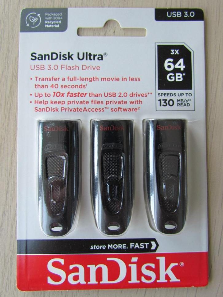Nieuwe set van 3 usb SANDISK ULTRA 64GB, Computers en Software, USB Sticks, Nieuw, 64 GB, Ophalen of Verzenden