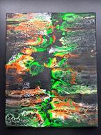 Abstract modern acryl canvas 24*30 - oranje/groen/zwart, Antiek en Kunst, Kunst | Schilderijen | Modern, Ophalen of Verzenden