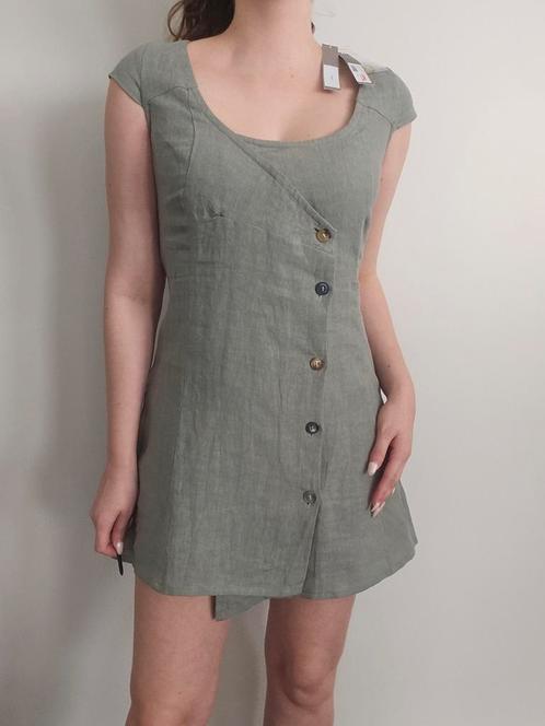 Prachtige linnen jurk van Françoise Pendville nieuw M.38, Kleding | Dames, Jurken, Nieuw, Maat 38/40 (M), Groen, Boven de knie