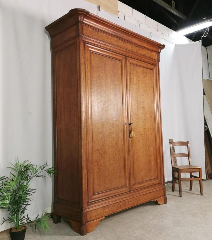 Hoge antieke Franse Louis Philippe kleerkast zw eik H 237, Antiek en Kunst, Antiek | Meubels | Kasten, Ophalen