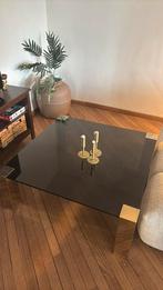 Salontafel, glas, goud, zwart, art deco, Huis en Inrichting, Tafels | Salontafels, Ophalen, Gebruikt, Vierkant, Glas