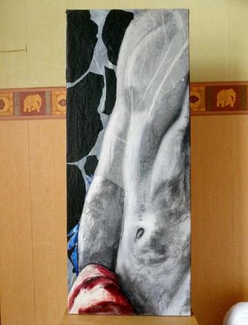 Tableau contemporain Marianne Bon 40 x 99 peinture + collage beschikbaar voor biedingen