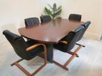 Table de réunion avec 6 chaises en cuir, Maison & Meubles, Comme neuf, Enlèvement