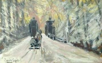 Louis Apol " Winterscene " gouache op karton 16 x 10 cm beschikbaar voor biedingen