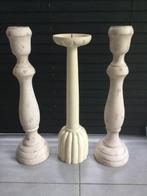 3 hoge kandelaars Hout, Huis en Inrichting, Woonaccessoires | Kandelaars en Kaarsen, Ophalen, Gebruikt, Hout