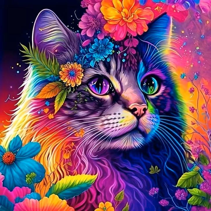 Peinture au diamant chat coloré 20x20cm (rond), Hobby & Loisirs créatifs, Bricolage, Neuf, Bricolage, Envoi