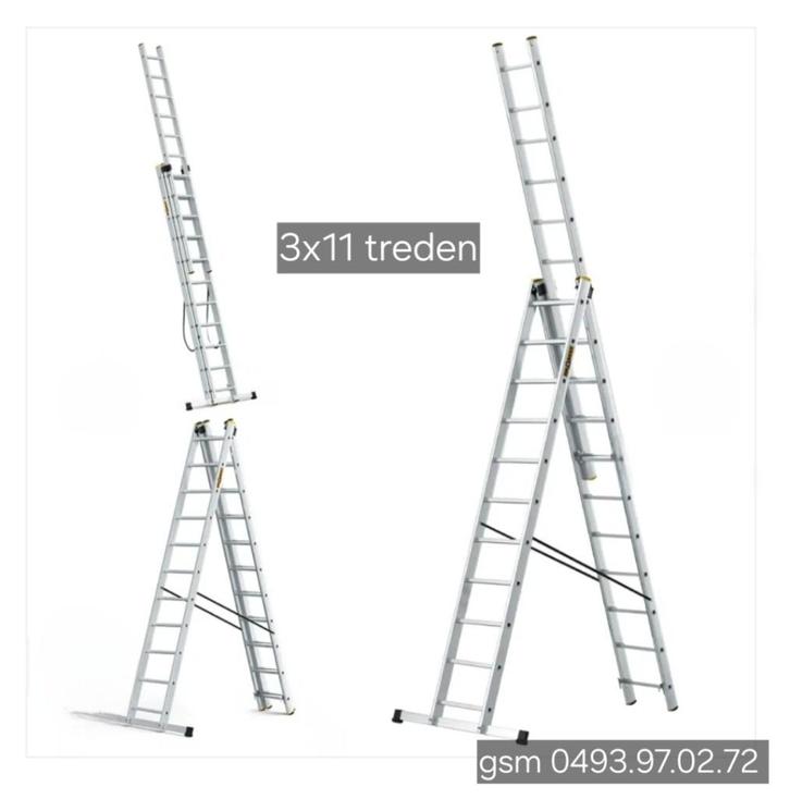 ladders NIEUW 3x11 treden, Doe-het-zelf en Bouw, Ladders en Trappen, Nieuw, Ladder, Opvouwbaar of Inschuifbaar, Ophalen