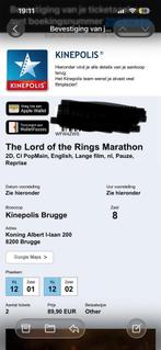 2 tickets Lord of the Rings marathon Kinepolis Brugge, Tickets en Kaartjes