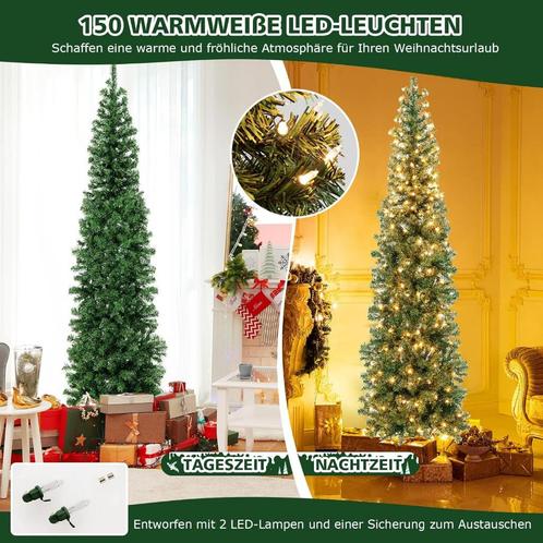 Grote Hoek Kerstboom 210cm Met Vastverbouwde Led-Verlichting, Divers, Noël, Neuf, Envoi