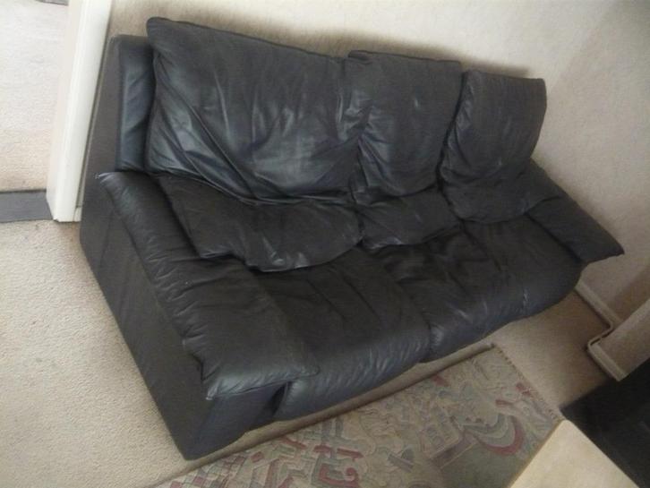 zwart lederen salon  3 zit + 2 clubzetels, Huis en Inrichting, Zetels | Zetels, Gebruikt, Leer, Ophalen