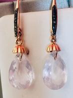 Exclusieve oorhangers met zwarte diamanten en rozenkwarts, Hangers, Ophalen of Verzenden, Zo goed als nieuw, Met edelsteen