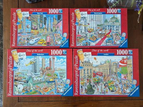 4 puzzels Cities of the world / 1000 stukjes, Hobby en Vrije tijd, Denksport en Puzzels, Gebruikt, Legpuzzel, 500 t/m 1500 stukjes