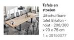Uitschuifbare eetkamertafel Brixton hout 200/300/900/75, Huis en Inrichting, Tafels | Eettafels, Ophalen, Overige materialen, Modern: Tefelblad houtkleur (eik), onderstel zwart hout