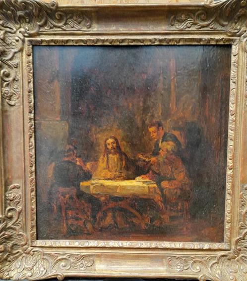 Rembrandt, Emmausgangers, 19de eeuwse copie, niet gesigneerd, Antiek en Kunst, Kunst | Schilderijen | Klassiek, Ophalen