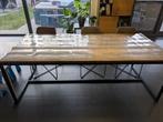Houten tafel + metalen onderstel (220cm x 100cm), Huis en Inrichting, Tafels | Eettafels, Ophalen
