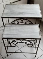 Bijzettafeltjes antiek look, Maison & Meubles, Tables | Tables d'appoint, Comme neuf, 45 à 60 cm, 55 à 75 cm, Rectangulaire